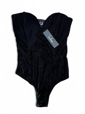 Lulu's Black Strapless Velvet Bodysuit Bandeau